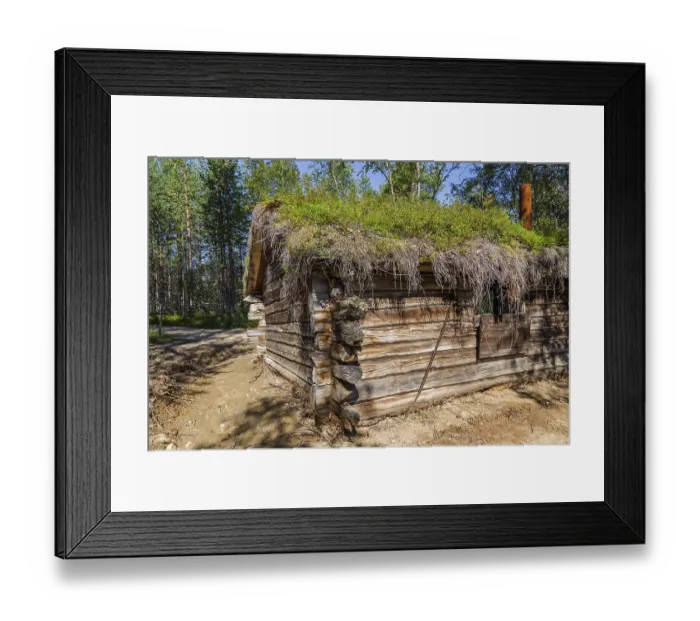 Framed Print : Traditional Sami loghouse with green roof in Lapland Scandinavia Framed Print : Traditional Sami loghouse with green roof in Lapland Scandinavia