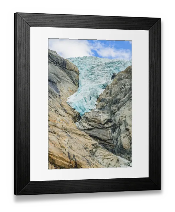 Framed Print : Briksdal or Briksdalsbreen glacier with melting blue ice
