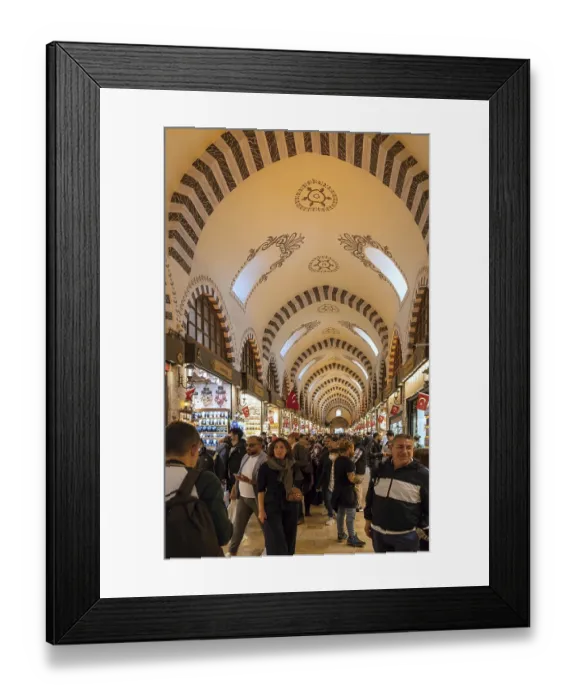 Framed Print : People walking and shopping inside the historical Spice Bazaar in Istanbul