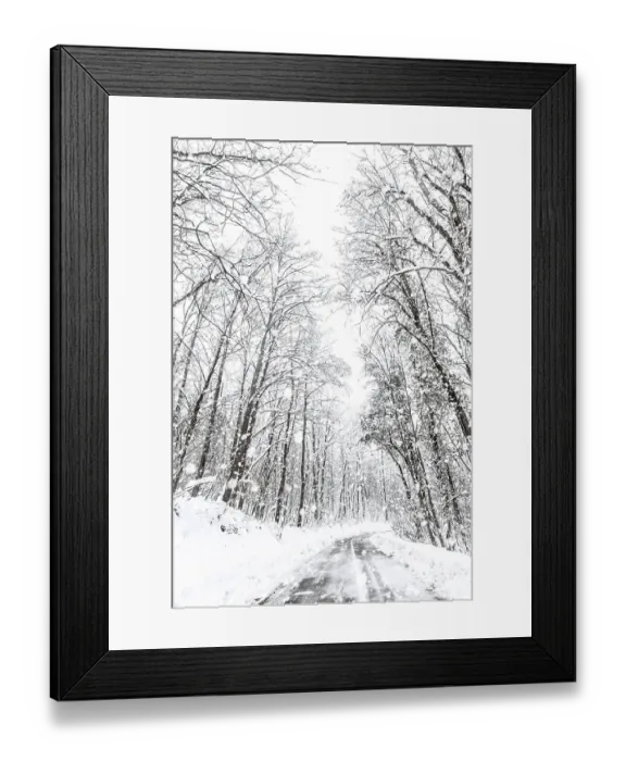 Framed Print : Winter forest snow road. Forest road winter snow view
