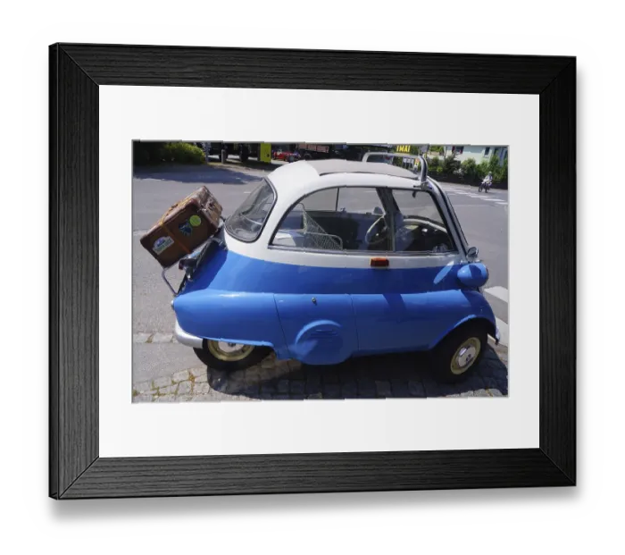 Framed Print : Vintage BMW Isetta in blue