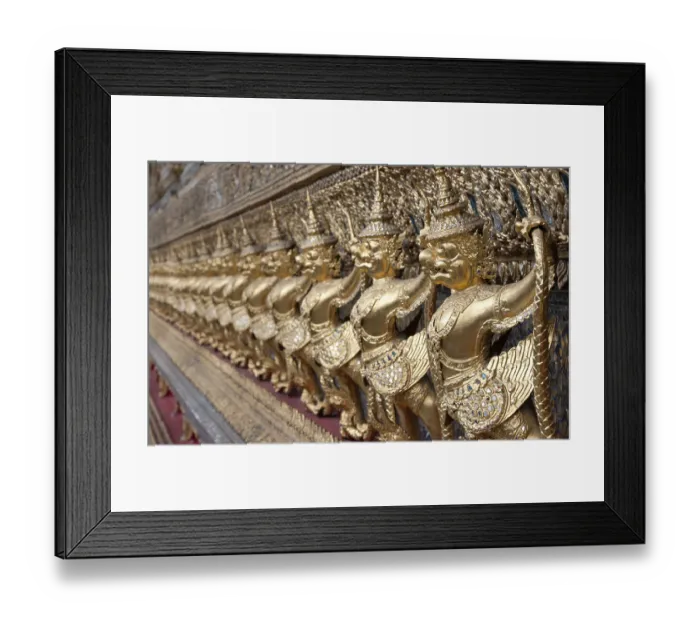 Framed Print : Golden figures warrior in royal palace stand in row