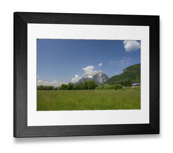 Framed Print : Summer austrian landscape with green meadows and Grimming mountain (2) Framed Print : Summer austrian landscape with green meadows and Grimming mountain (2)