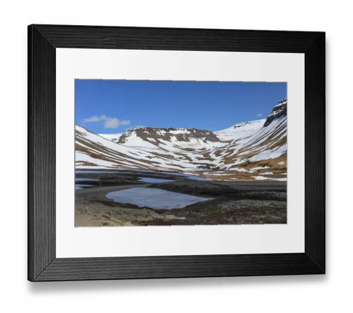 Framed Print : Snowy mountainous landscape in the Westfjords