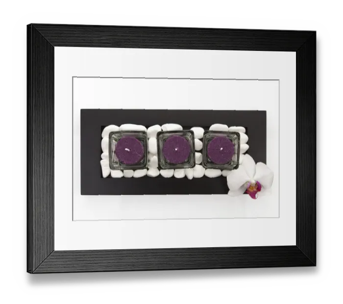 Framed Print : Candles with white stones and orchid blossom zen like spa background Framed Print : Candles with white stones and orchid blossom zen like spa background