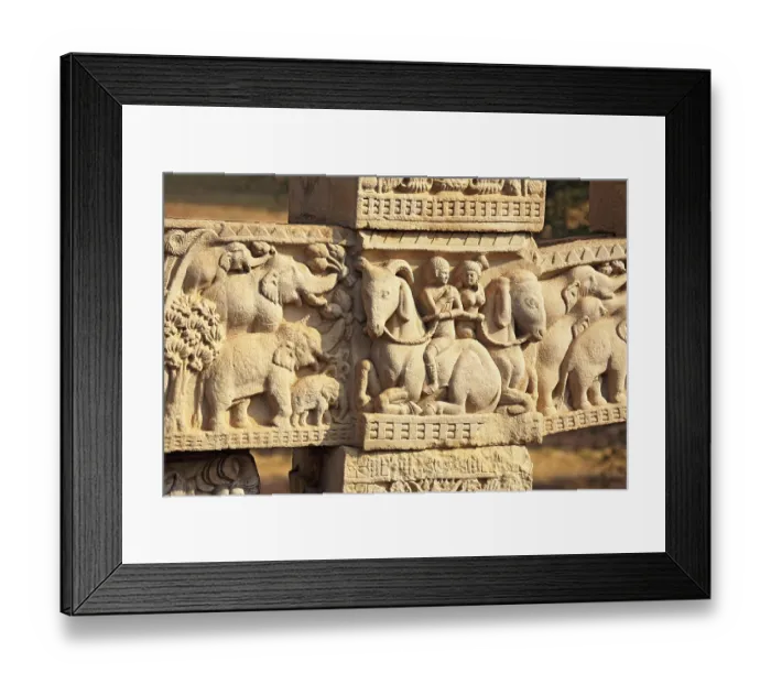 Framed Print : Close-up of east gateway of stupa 1 inner view of north pillar Framed Print : Close-up of east gateway of stupa 1 inner view of north pillar