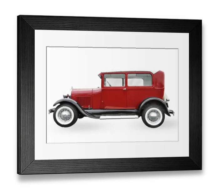 Framed Print : Red retro car isolated on white background