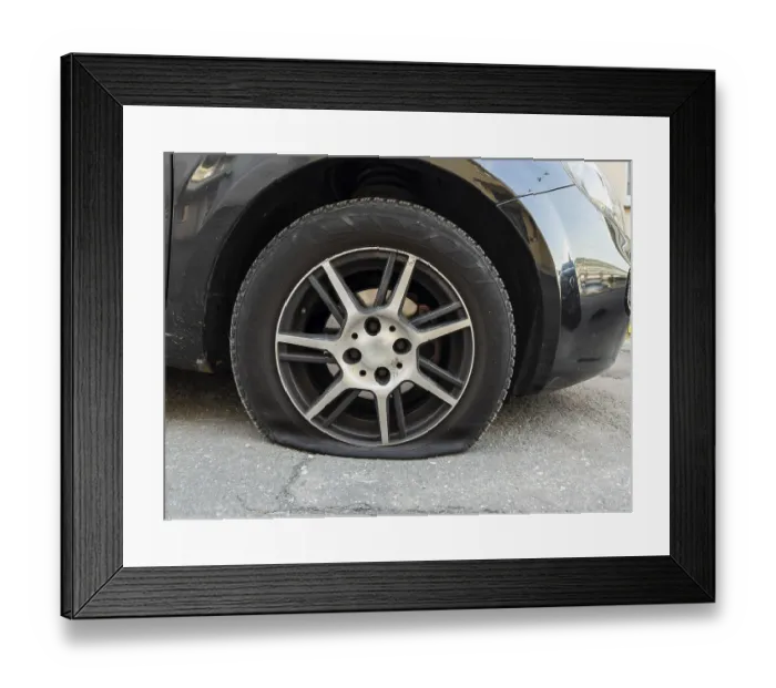 Framed Print : A flat tyre on a car, Wuppertal, Germany