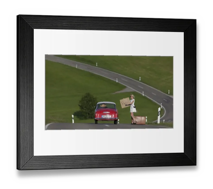 Framed Print : A woman wants to hitchhike to Paris