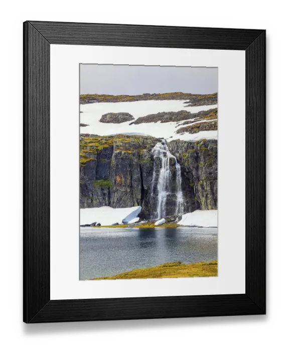 Framed Print : Tall waterfall falls into the lake Framed Print : Tall waterfall falls into the lake