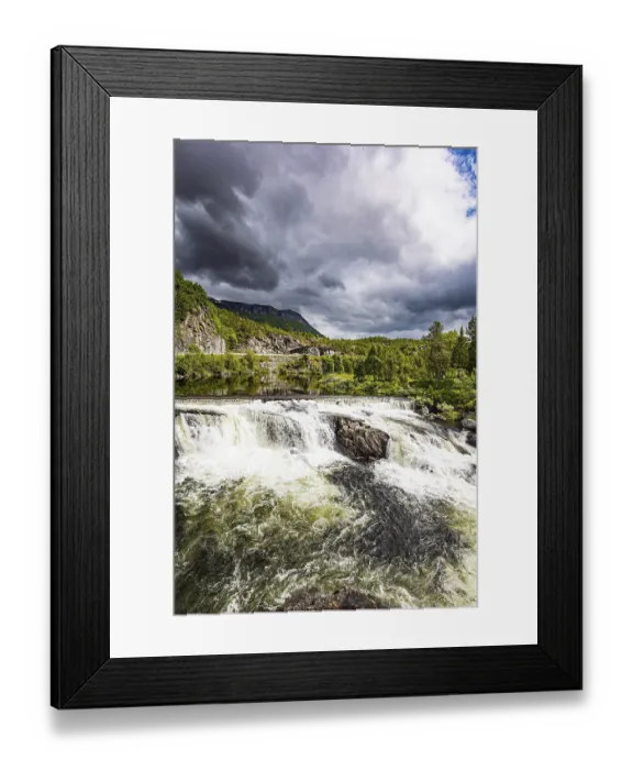 Framed Print : The western Norway. Magnificent seething waterfall - the threshold on the river Bioreio Framed Print : The western Norway. Magnificent seething waterfall - the threshold on the river Bioreio