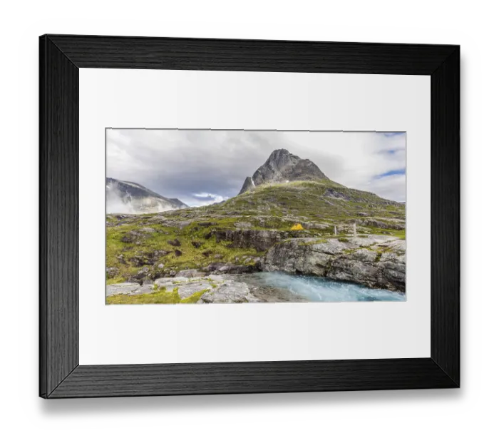 Framed Print : Camping in a small tent in the middle of nature in Norway Scandinavia