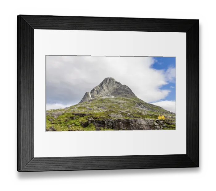 Framed Print : Camping in a small tent in the middle of nature in Norway Scandinavia