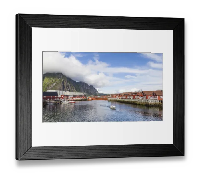 Framed Print : Beautiful rorbu or fishermans houses in Svolvaer Lofoten Islands in Norway