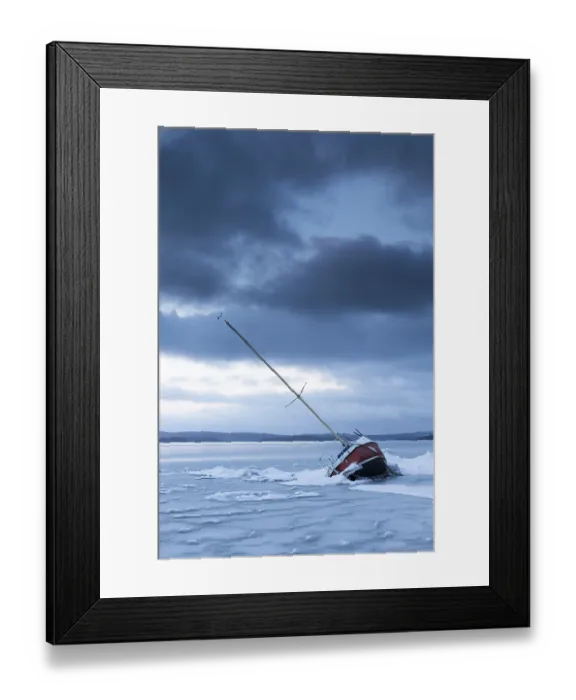 Framed Print : Frozen Sailboat, Lake Varmeln