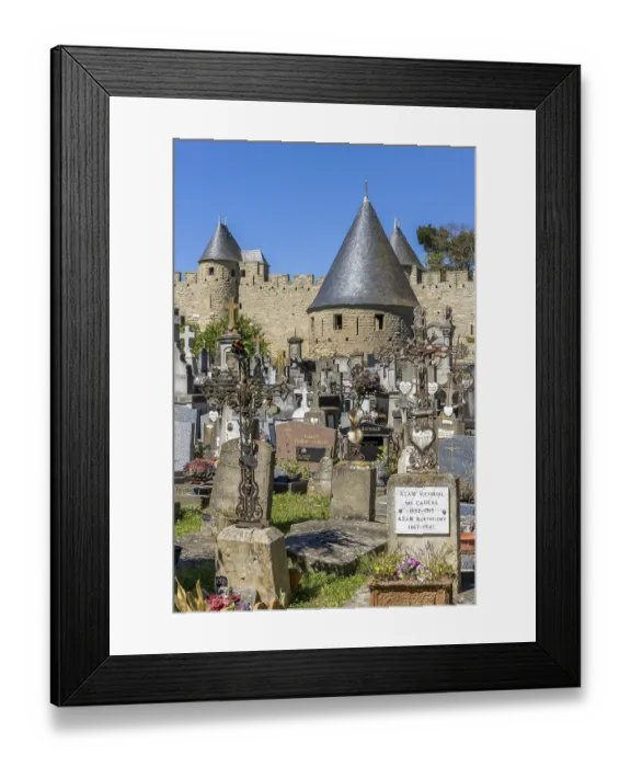 Framed Print : Medieval cemetery Cimetiere de la Cite de Carcassonne