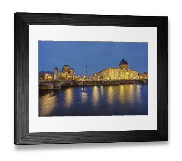Framed Print : Berlin Cathedral, the television tower and the rebuilt City Palace at night