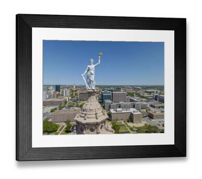 Framed Print : Aerial view of the Texas State Capitol Building In the city of Austin Framed Print : Aerial view of the Texas State Capitol Building In the city of Austin