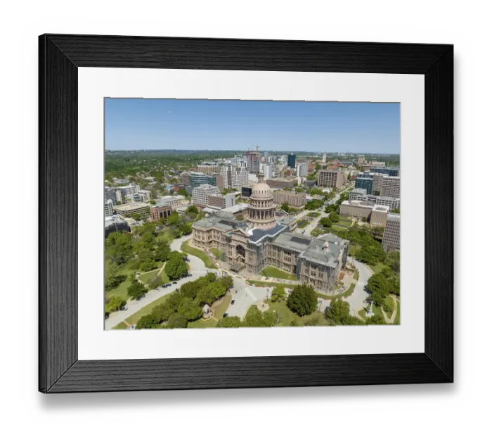 Framed Print : Aerial view of the Texas State Capitol Building In the city of Austin