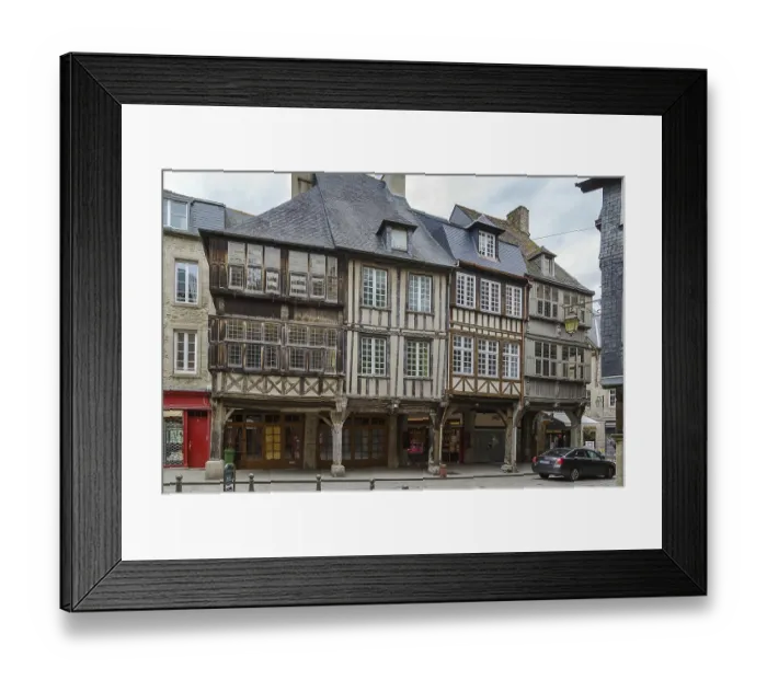 Framed Print : Street with half-timbered houses in Dinan city center