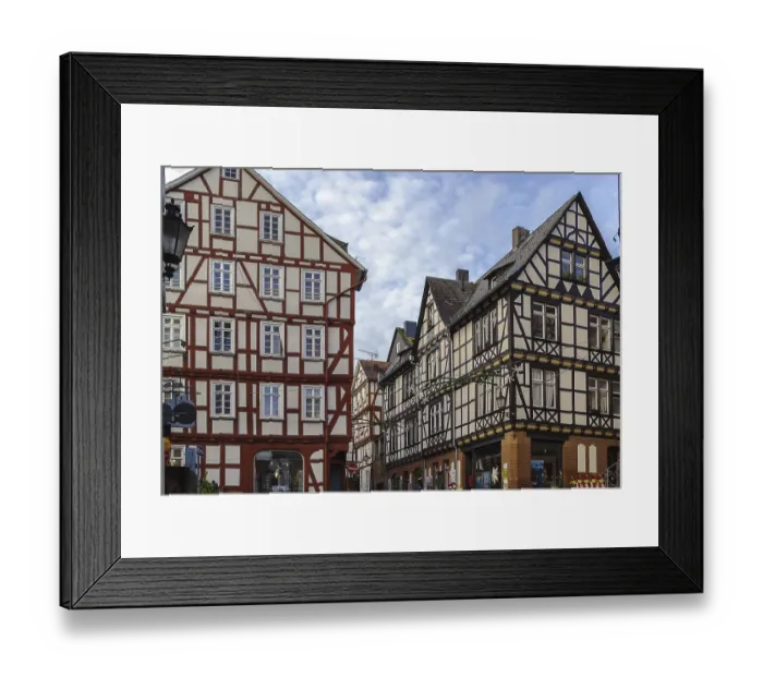 Framed Print : Street in Marburg with half-timbered houses