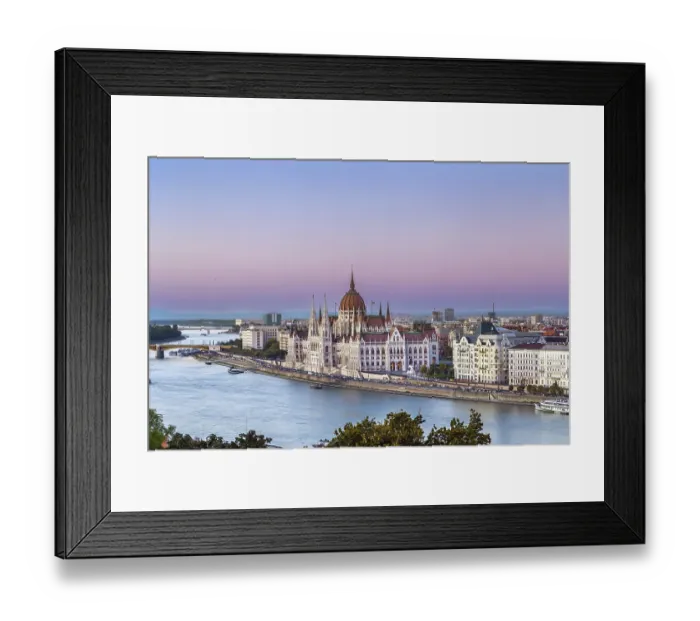 Framed Print : View of Budapest with Hungarian Parliament Building from Fisherman Bastion at sunset