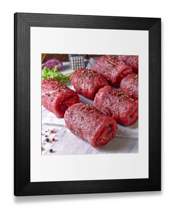 Framed Print : Fresh raw beef roulades Framed Print : Fresh raw beef roulades