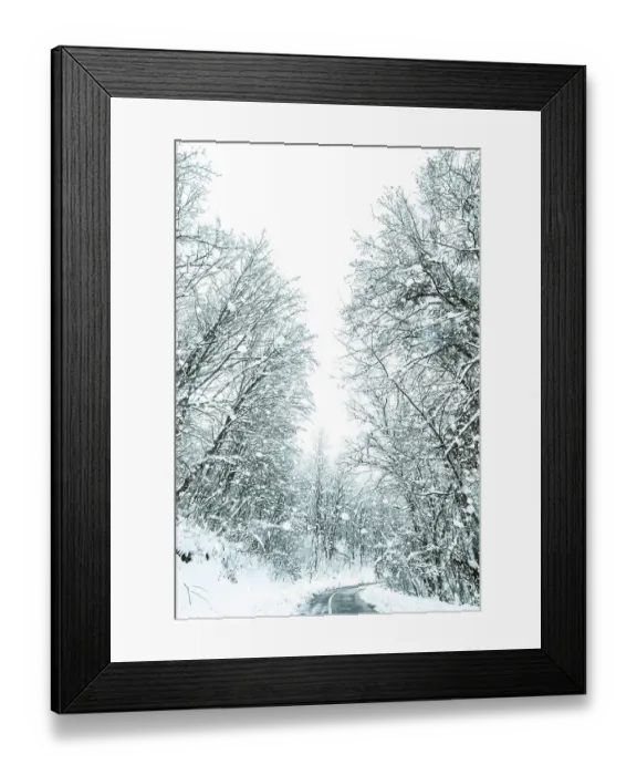 Framed Print : Winter forest snow road. Forest road winter snow view Framed Print : Winter forest snow road. Forest road winter snow view