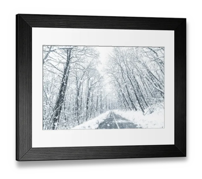 Framed Print : Winter forest snow road. Forest road winter snow view