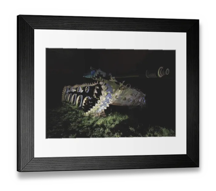 Framed Print : An abandoned tank with graffiti in the dark forest