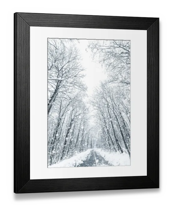 Framed Print : Winter forest snow road. Forest road winter snow view