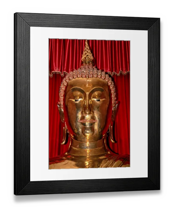 Framed Print : Scanned slide of a historical colour photograph of a gilded Buddha in a pagoda in Vietnam