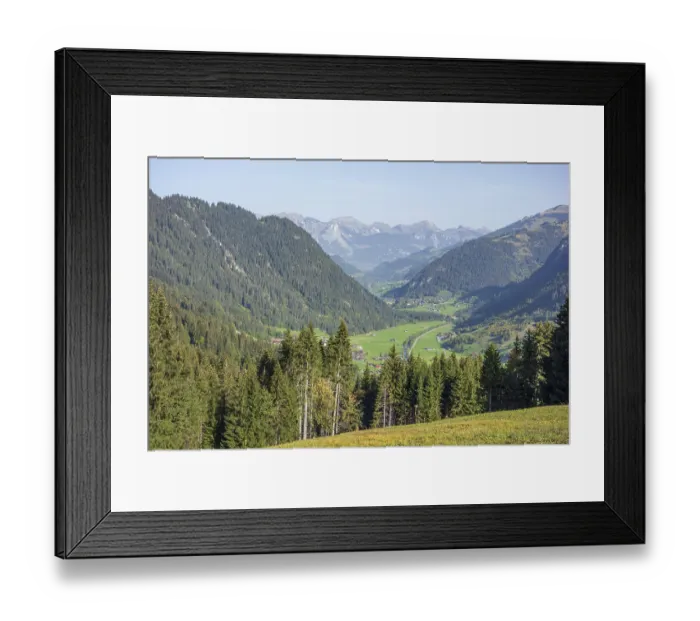 Framed Print : View of the valley with mountains and villages