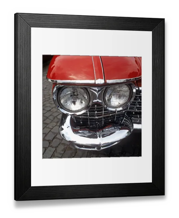 Framed Print : Close-up of twin headlights and bumper of an American road cruiser from Cadillac Framed Print : Close-up of twin headlights and bumper of an American road cruiser from Cadillac