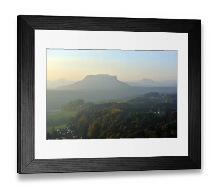 Framed Print : Landscape in Saxony Switzerland in autumn with view to the table mountain Lilienstein Framed Print : Landscape in Saxony Switzerland in autumn with view to the table mountain Lilienstein