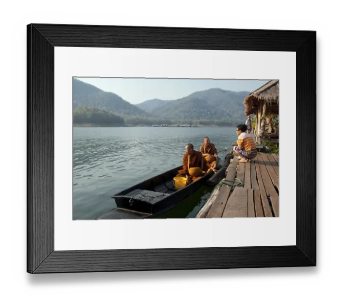 Framed Print : In Theravada Buddhism, monks (Pali: bhikkhus) and nuns go on a daily almsround (or pindacara) to collect food