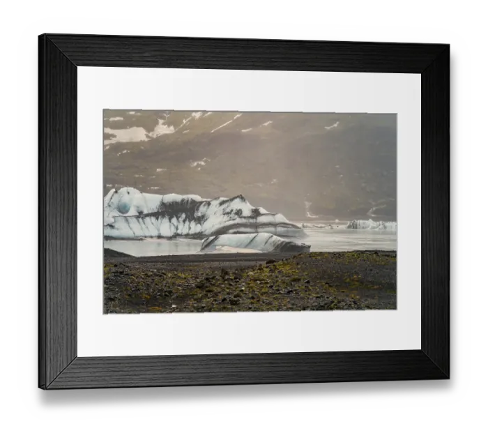 Framed Print : Glacier landscape with icy formations in a serene