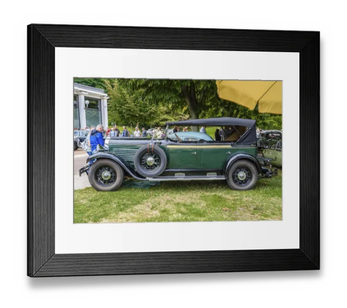 Framed Print : BADEN BADEN, GERMANY - JULY 2019: dark green STOEWER G15K convertible roadster 1929