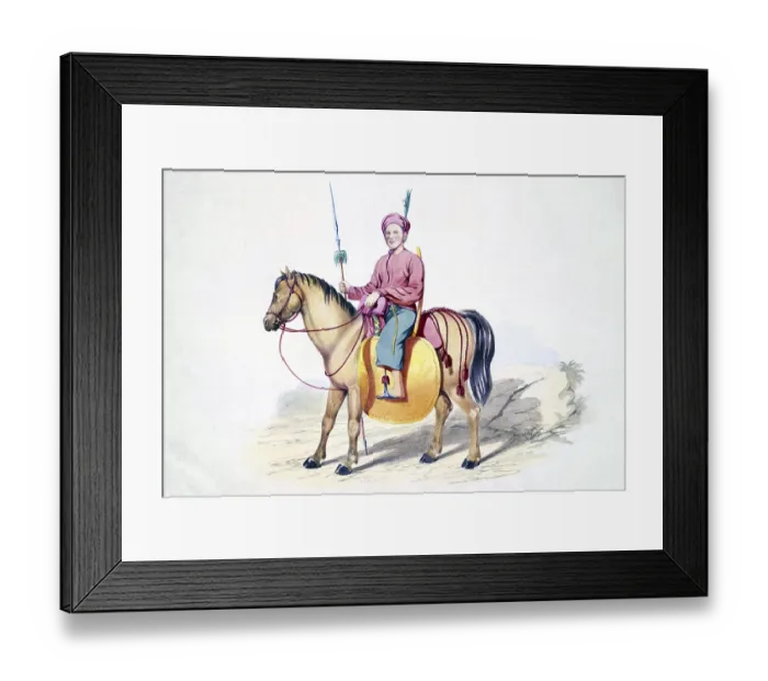 Framed Print : Watercolour with pen and ink of a Manipuri horseman (Kathe)