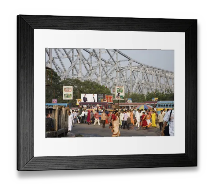 Framed Print : Street Scene, Howrah Bridge now Rabindra Setu over River Hooghly