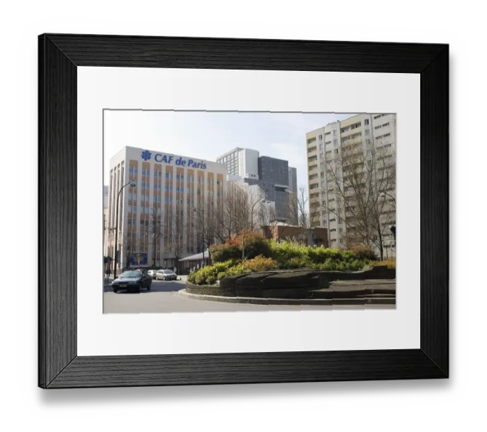Framed Print : Street scene, garden and building modern French architecture Framed Print : Street scene, garden and building modern French architecture
