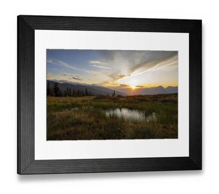 Framed Print : Autumnal mountain landscape with small pond