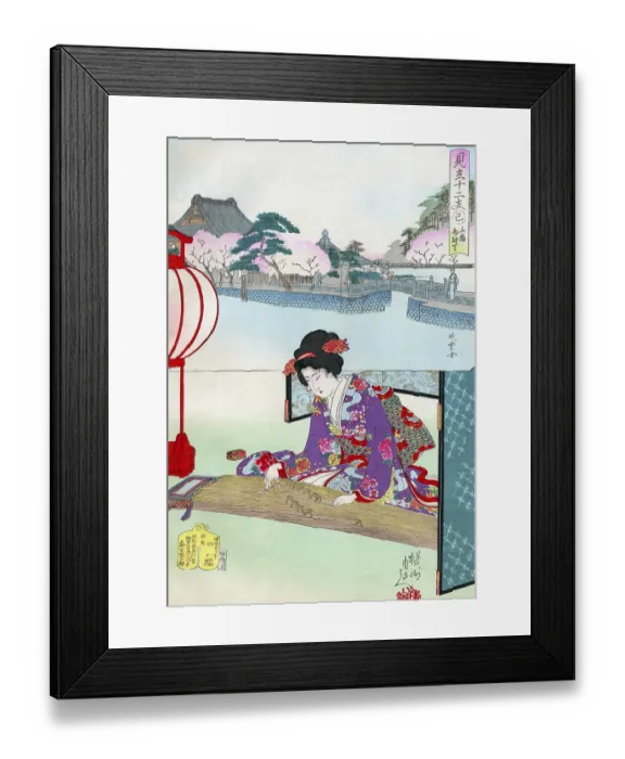 Framed Print : A woman leans lightly forward to play a koto Framed Print : A woman leans lightly forward to play a koto