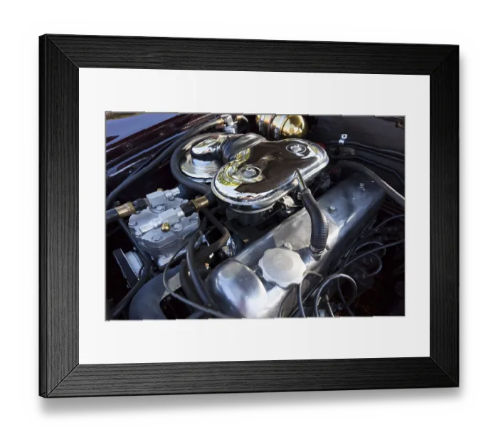 Framed Print : Retro automobile engine block. Detail of an attique car at a retro car parade