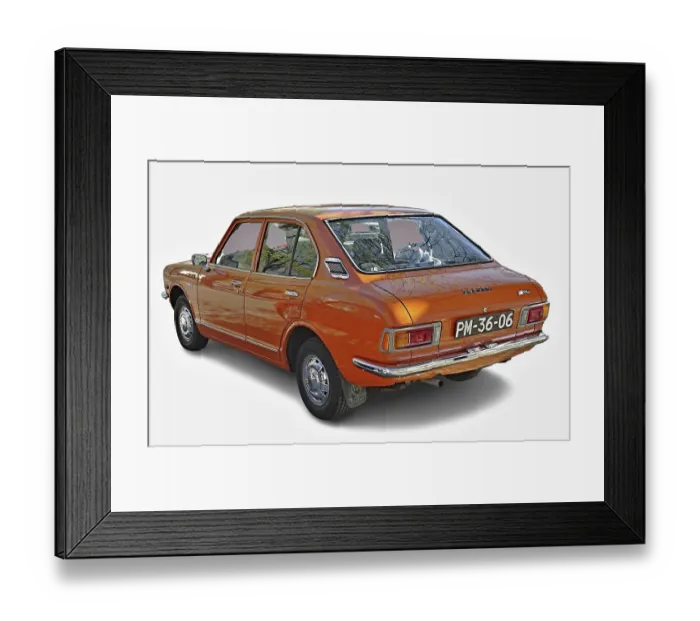 Framed Print : Classic orange Toyota Corolla parked