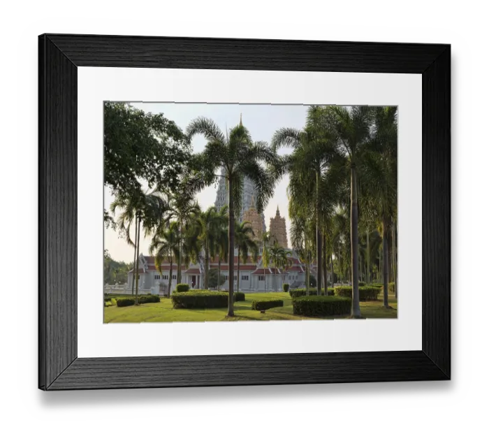Framed Print : Wat Yan in Thailand in a park with palm trees