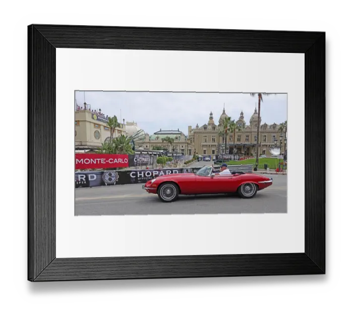 Framed Print : Jaguar E-Type Roadster on the square in front of the Casino Monte-Carlo