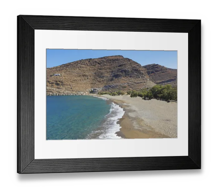 Framed Print : Pisses is famous for its superb sandy beach and crystal clear waters in Kea