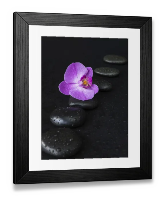 Framed Print : Spa concept with black basalt massage stones arranged chain