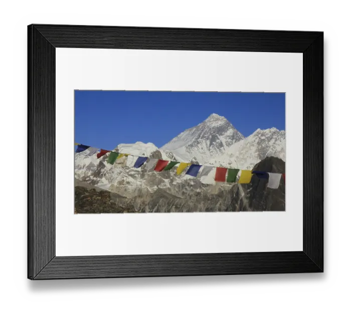 Framed Print : Prayer flags on Gokyo Peak and Mount Everest